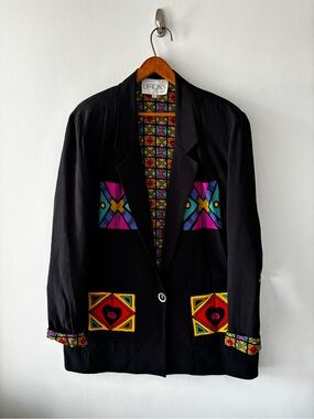 Vintage 80s 90s geometric color block blazer Size Large